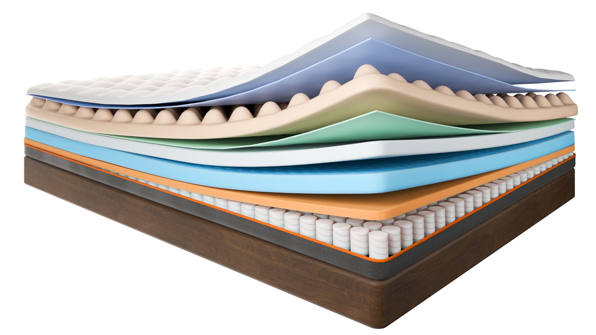 Mattress exploded view and cur view images render