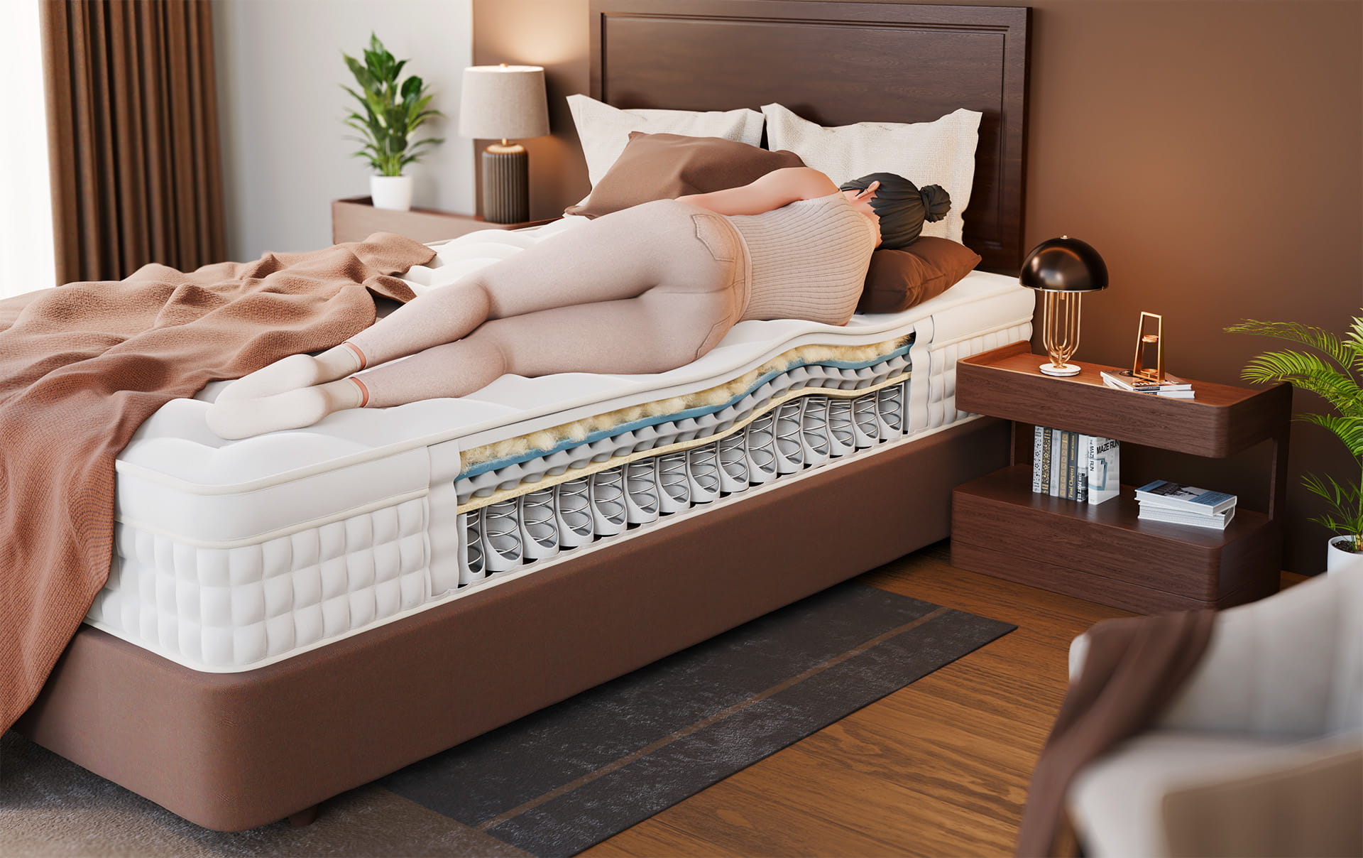 Body shape adjustable mattress cut view-mattress layered view